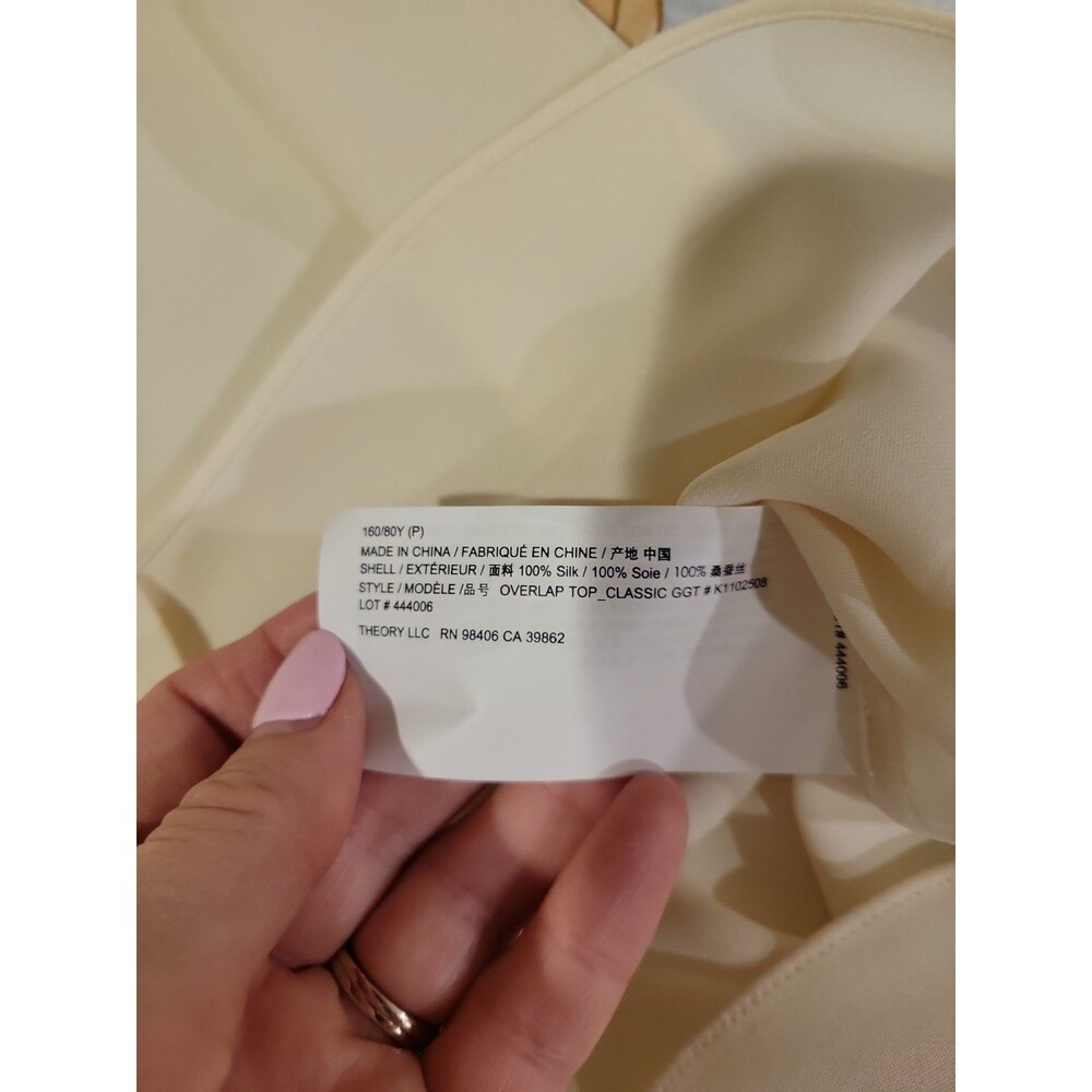 NWT Theory Overlap Top Women’s P/XS Ivory Classic Georgette Long Sleeve Blouse - Picture 9 of 10